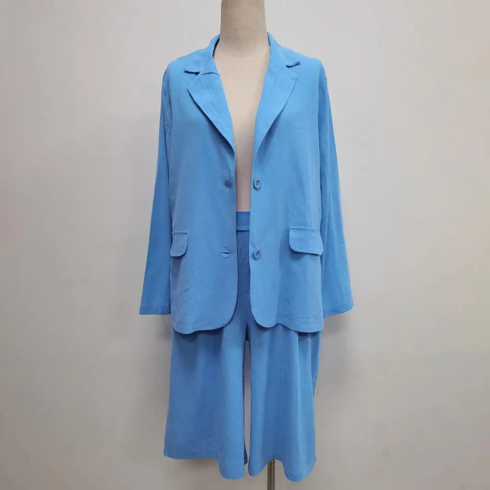 Blue Linen-effect blazer Bermuda short co-ord women FTF Market UK