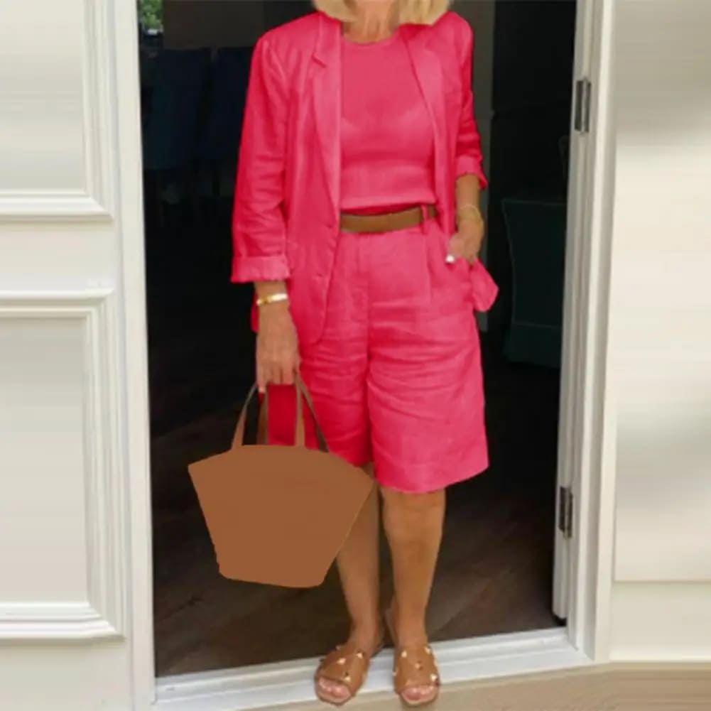 Pink Linen-effect blazer Bermuda short co-ord women FTF Market UK
