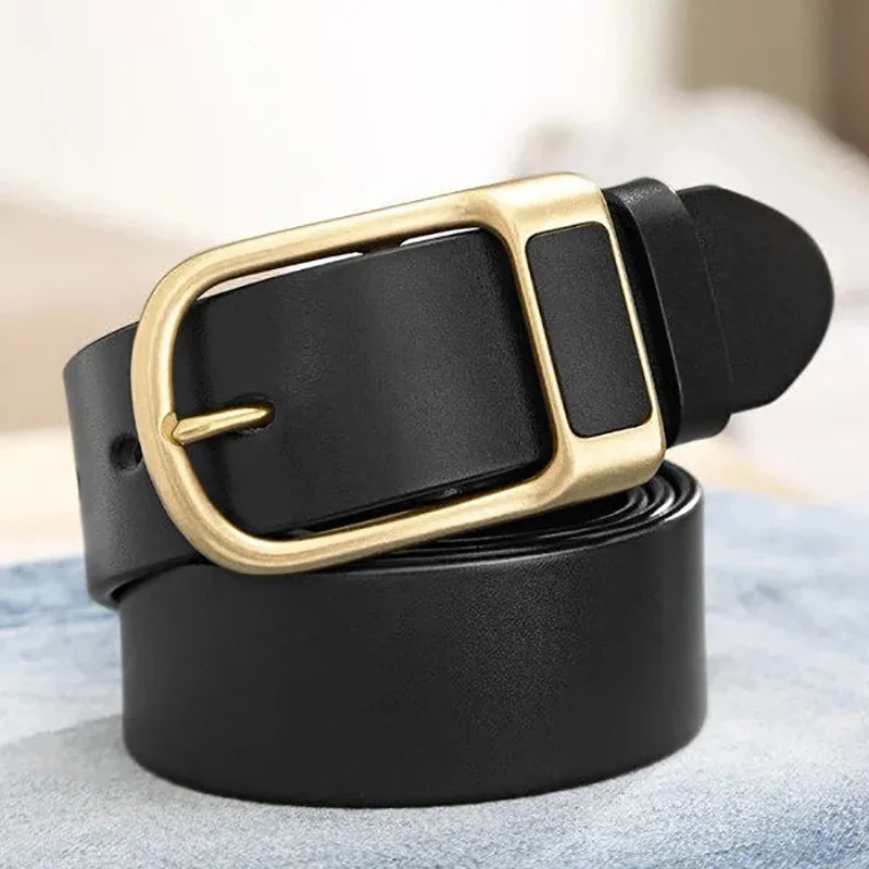 PU leather belt unisex gold black casual buckle UK — FTF Market