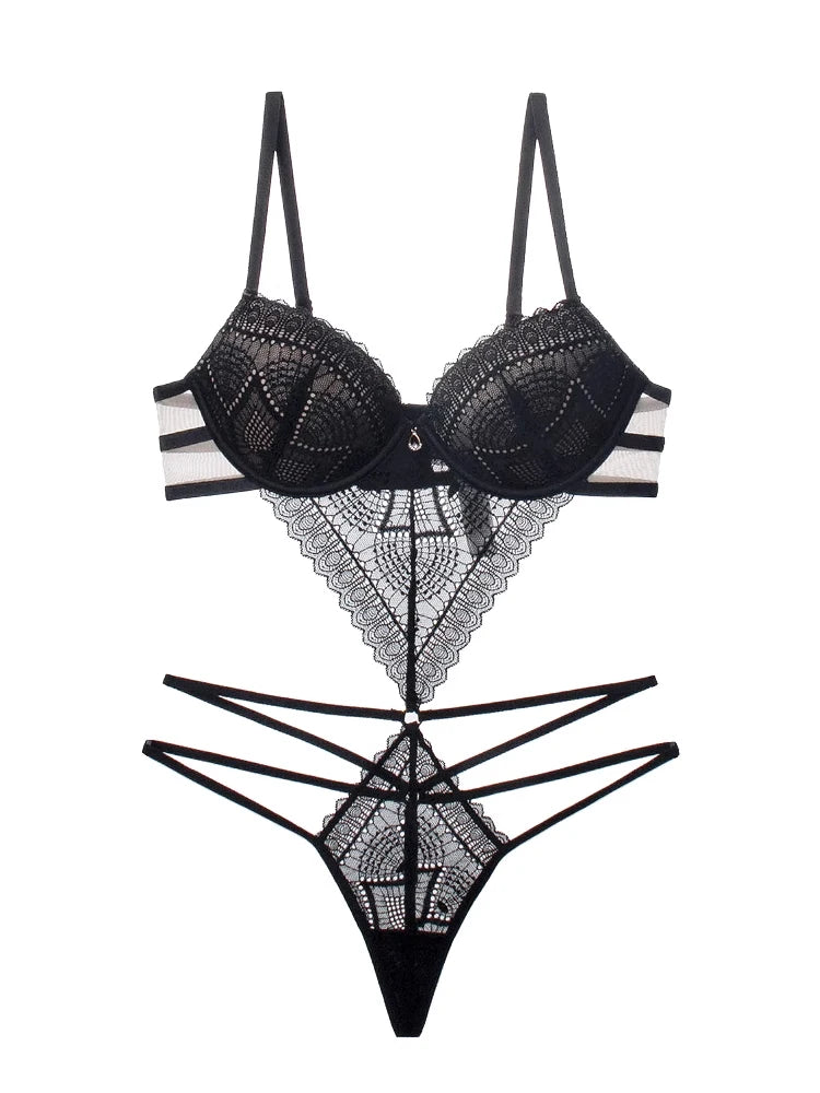 Deep V Lace Lingerie Set – Wire-Free Bra & Brief