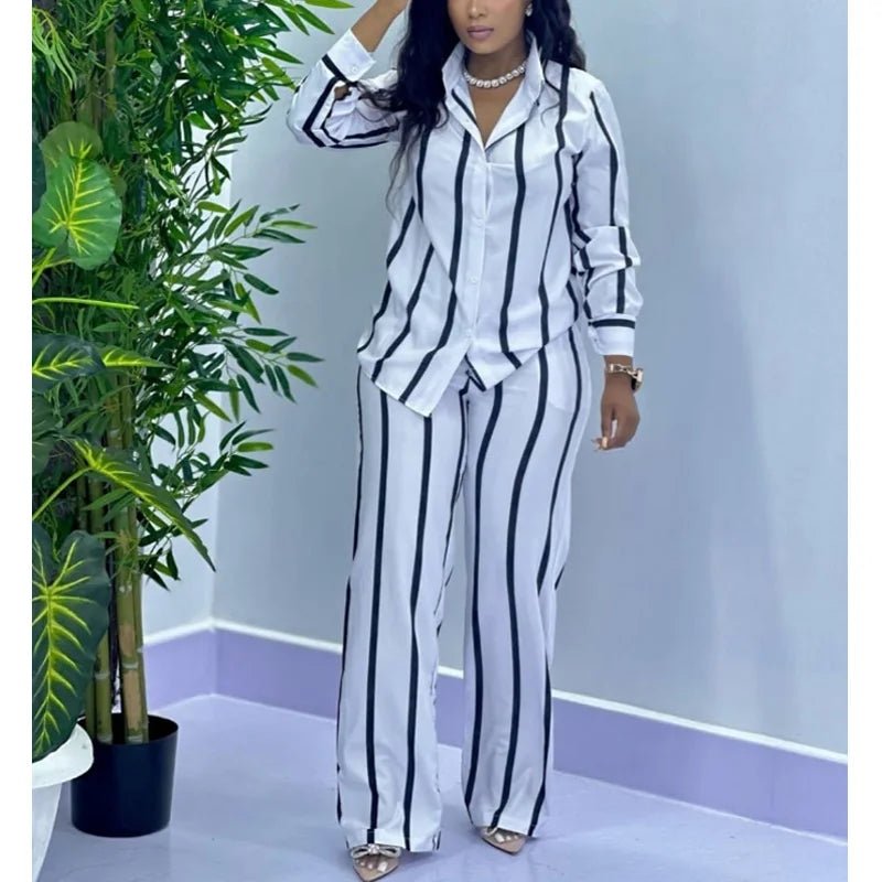 White Vibrant african stripe co-ord set women loose fit FTF Market UK