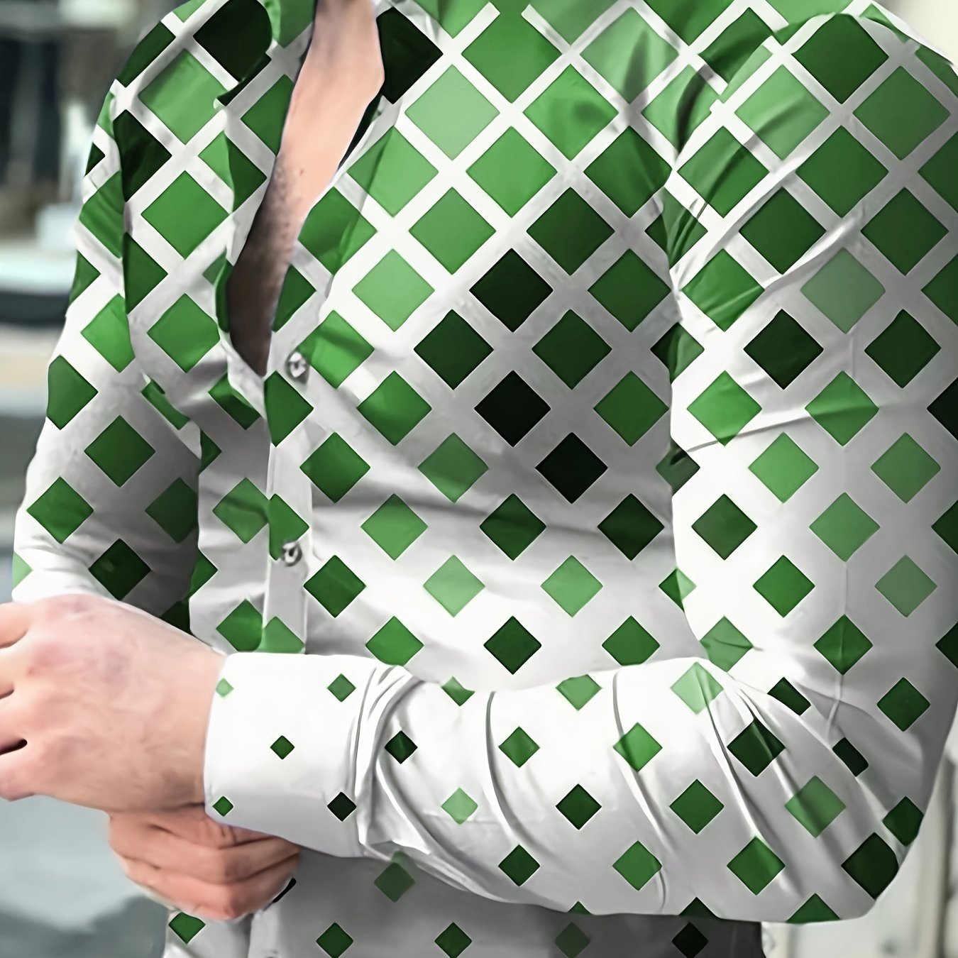 argyle print shirt UK, diamond pattern shirt, vintage argyle shirt, lapel collar shirt, spring shirt UK, fall shirt UK, non-stretch fabric shirt, retro print shirt, casual argyle shirt, smart-casual shirt, unisex shirt UK, machine washable shirt, FTFmarket fashion, classic print shirt, fast UK delivery