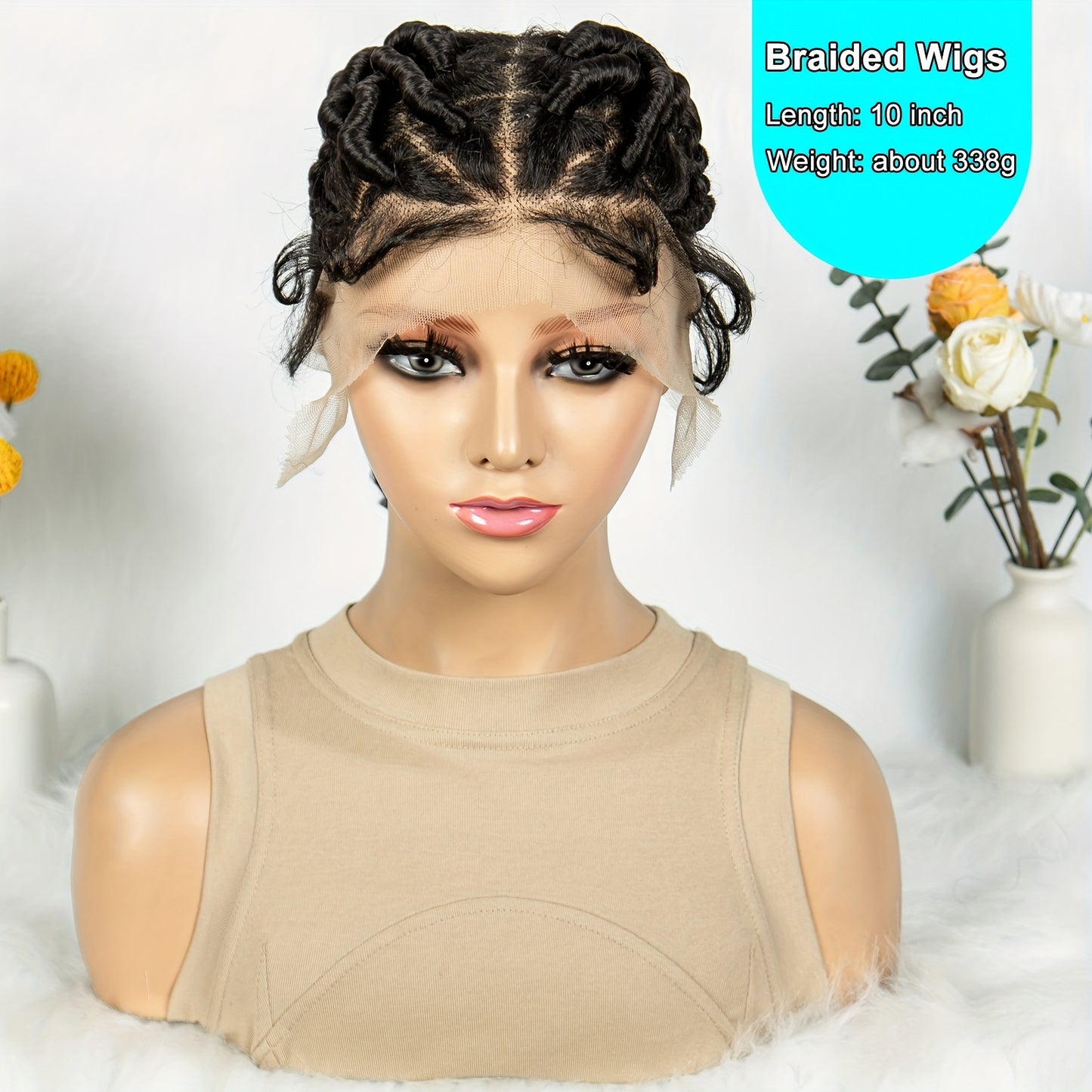 Full lace synthetic braided wig with a knotless hand-tied design, offering a natural scalp appearance, lightweight and perfect for protective styling.