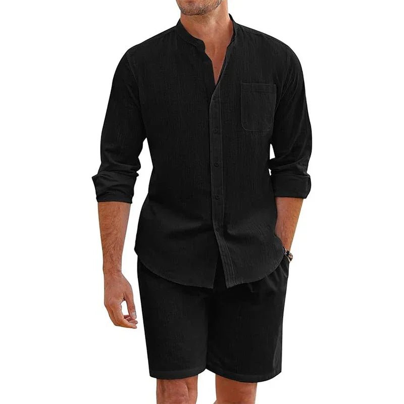 Stylish men’s cotton linen shirt and shorts set available with fast UK delivery on FTFmarket.net