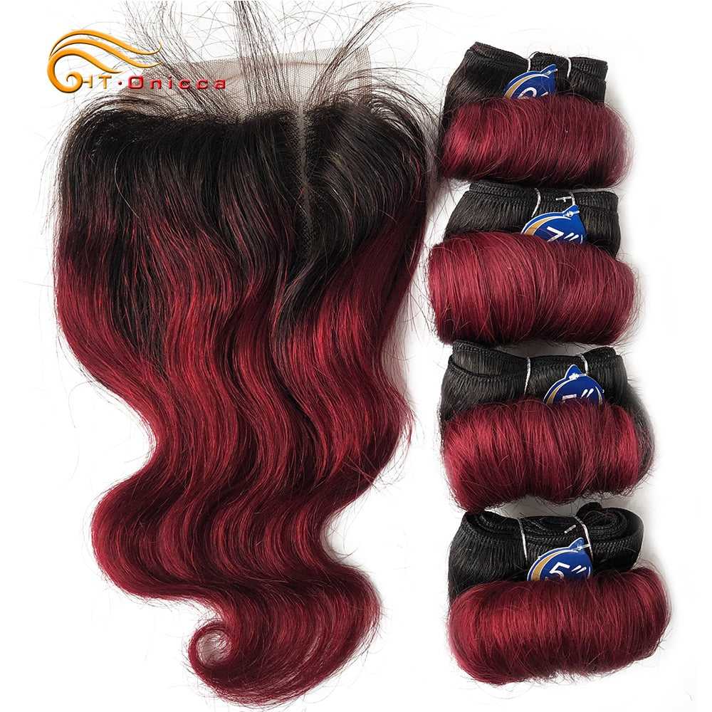Indian loose wave 4 bundles with closure, 100% Remy human hair