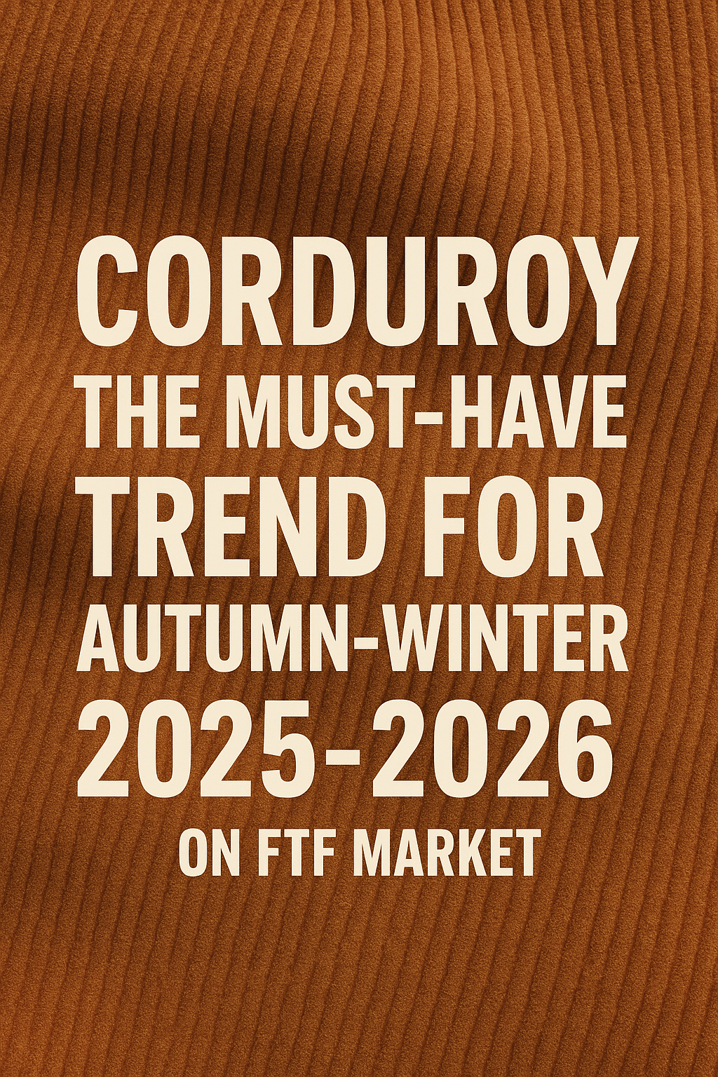 Promotional graphic with a brown corduroy fabric background and bold white centered text that reads: “CORDUROY – THE MUST-HAVE TREND FOR AUTUMN-WINTER 2025-2026 ON FTF MARKET.