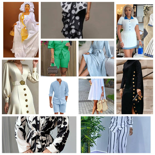 Collage of stylish sustainable fashion outfits including dresses, two-piece sets, and chic casual wear, showcasing modern UK ethical fashion trends for 2025.