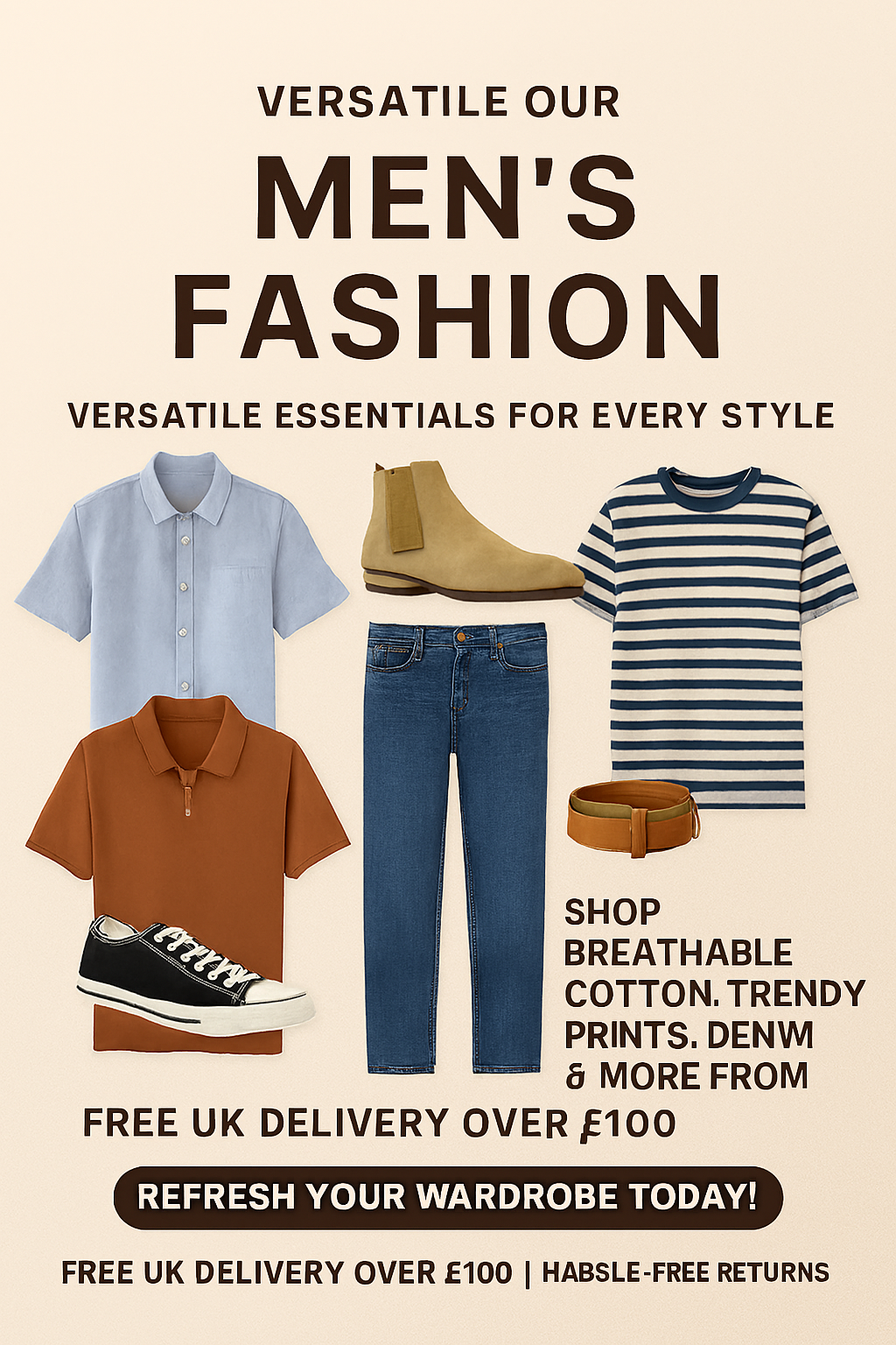 Men’s fashion collection UK—cotton shirts, denim, casual and smart prints. Affordable, versatile styles for all occasions. Fast UK shipping.