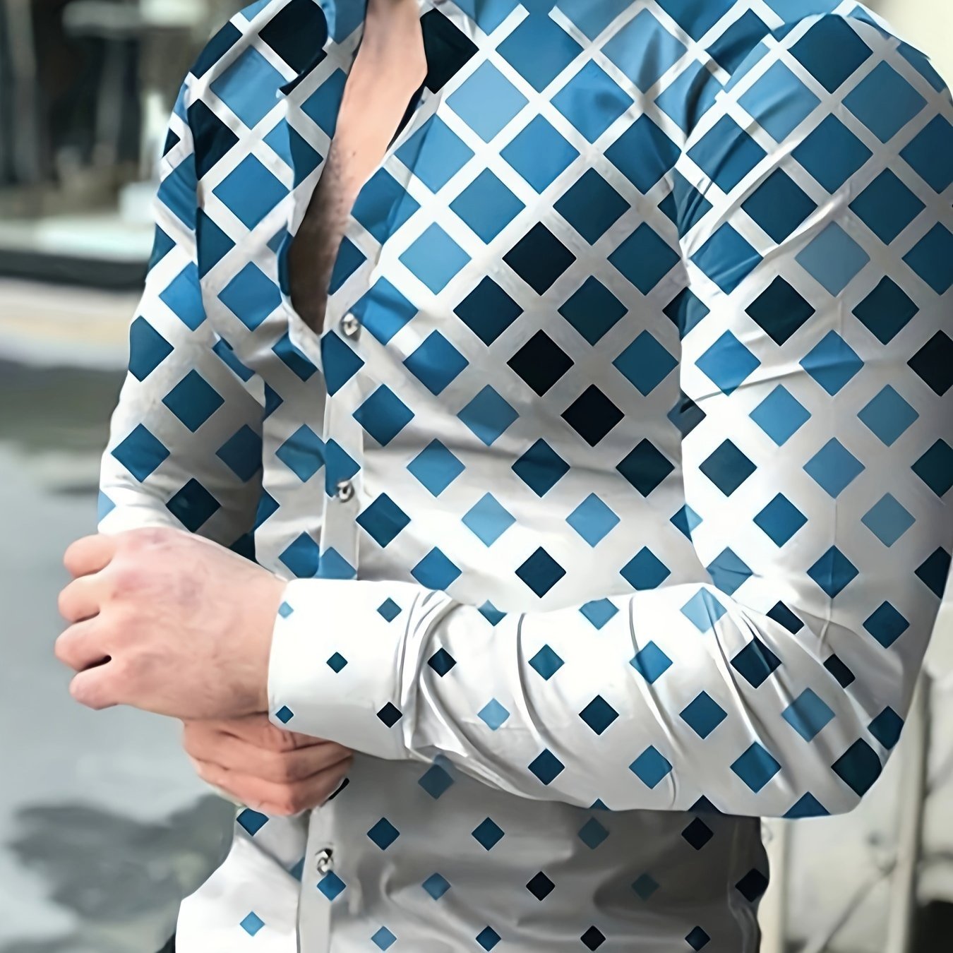 Man wearing a white FTF Market t-shirt with a navy blue blazer, illustrating the casual elegance of the men's collection. Keywords: Men's Fashion, Stylish Clothing, Affordable Prices, T-Shirts, Polos, Blazers, Modern Gentleman, FTF Market, UK Shopping.