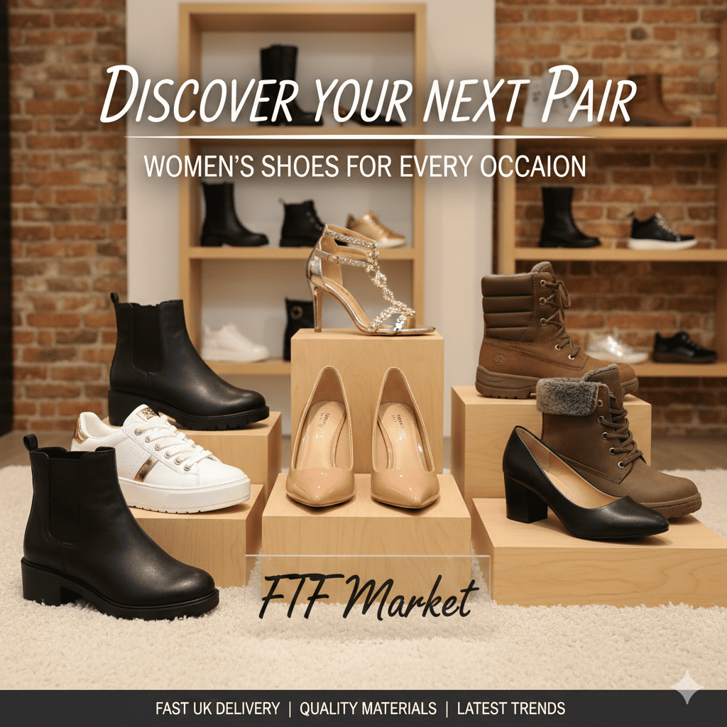 Women's shoes collection: leather ankle boots, fashion sneakers, elegant pumps, high-heel sandals – FTF Market UK