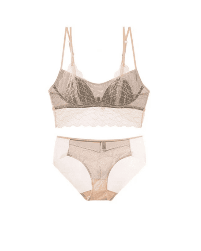 Nude silk lace bra and brief set — wire-free 3/4 cup lingerie set women UK