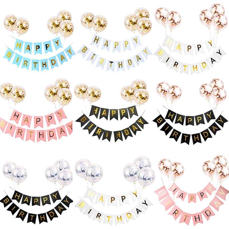 1set Happy Birthday Letter Banner Confetti Balloons - FTF Market