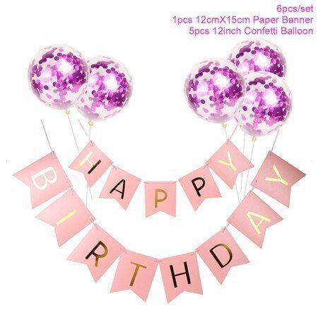 1set Happy Birthday Letter Banner Confetti Balloons - FTF Market