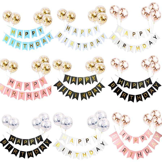 1set Happy Birthday Letter Banner Confetti Balloons - FTF Market