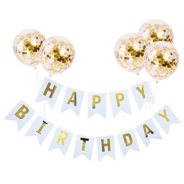 1set Happy Birthday Letter Banner Confetti Balloons - FTF Market