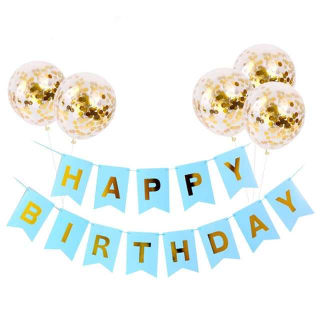 1set Happy Birthday Letter Banner Confetti Balloons - FTF Market