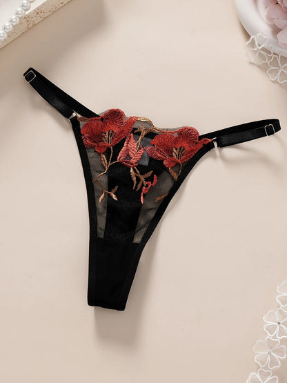 Sexy Embroidered Lingerie Set for Women featuring a breathable, comfort fit bra and thong with floral detailing. Made from a semi-sheer polyester blend, hand washable, and stylish. Perfect for any occasion. Embrace ftf fashion and mode ftf.