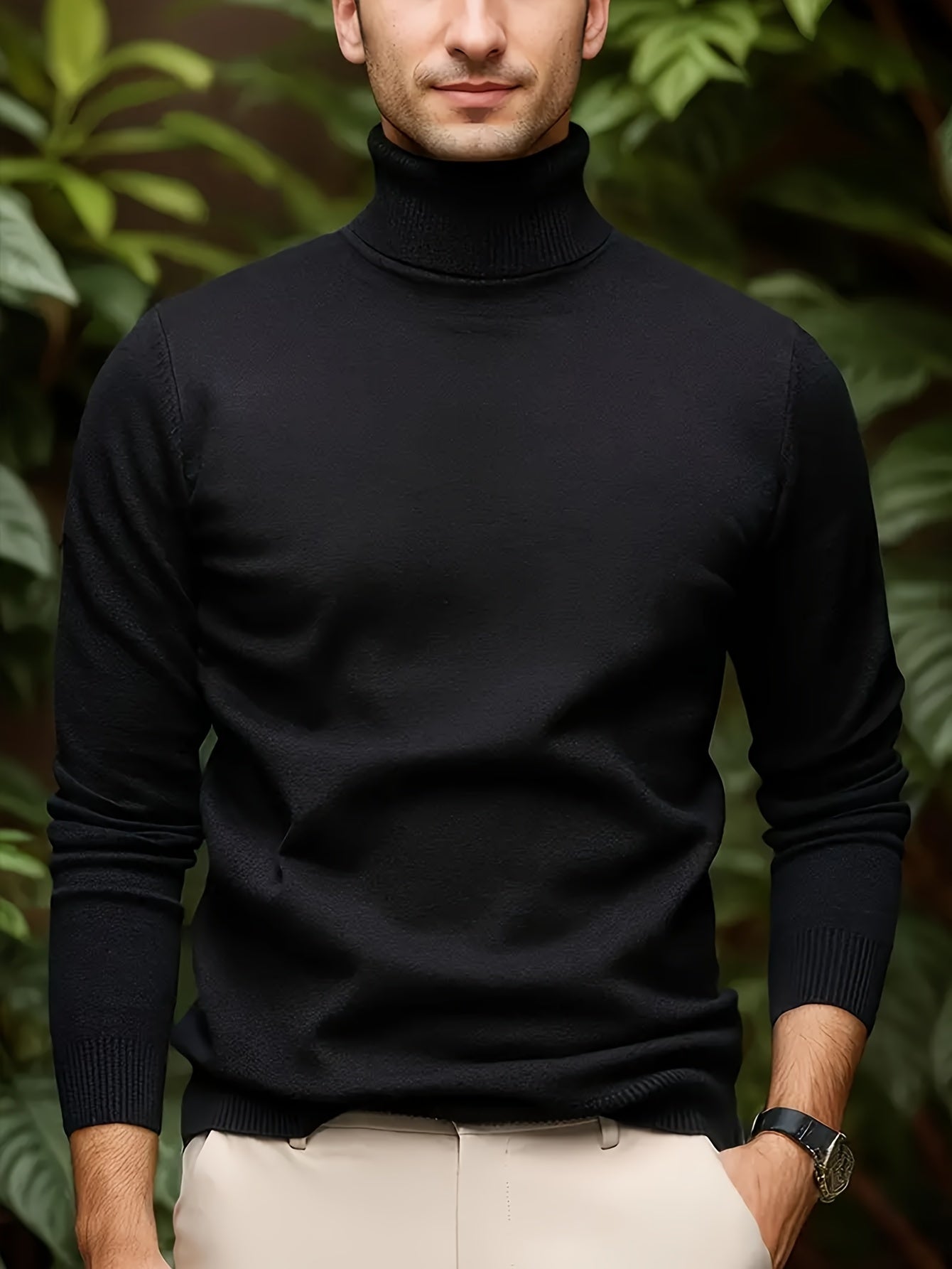 Men's Casual Viscose Turtleneck Sweater - Solid Color, Long Sleeve, Regular Fit, High Neck Knit Fabric Shirt. Available at FTF Market. Men's Casual Viscose Turtleneck, Solid Color Turtleneck, Long Sleeve Sweater, Regular Fit, High Neck Knit Shirt, Men's Fashion, Casual Wear, Semi-Formal Wear, FTF Market UK, ftf fashion, Men's Knitwear, Autumn/Winter Sweater, Comfortable Turtleneck, Stylish Men's Sweater, Men's High Neck Sweater, Ribbed Cuffs, Versatile Sweater, Fashionable Knitwear, Casual Turtleneck Sweate