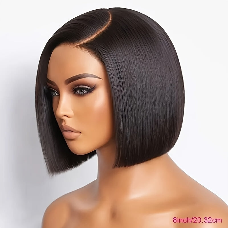 Women's Short Straight Bob Wig, 13x4 HD Transparent Lace Front, 150% Density Human Hair, side-parted basic style. Natural color, breathable, comfortable. Embrace ftf fashion and mode ftf.