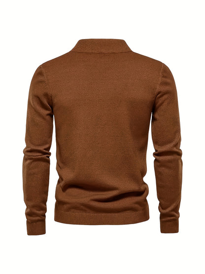 Men's High-Neck Knit Sweater - Autumn/Winter 2023 Collection, Soft Brown Cable Knit Pullover with Ribbed Cuffs, Non-Transparent, Stretch Fabric, Machine Washable. Men's High-Neck Knit Sweater, Autumn/Winter Collection, Soft Brown Cable Knit, Ribbed Cuffs, Stretch Fabric, Non-Transparent, Machine Washable, Pullover, FTF Market UK, ftf fashion