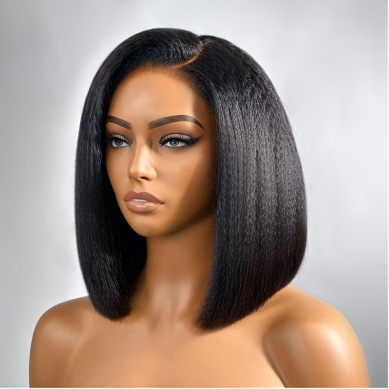 Straight Bob Wig Human Hair Lace Front Wig, 13x4 HD Transparent Lace Closure, Brazilian Virgin Human Hair, pre-plucked short bob style, natural color, breathable, comfortable. Embrace ftf fashion and mode ftf.