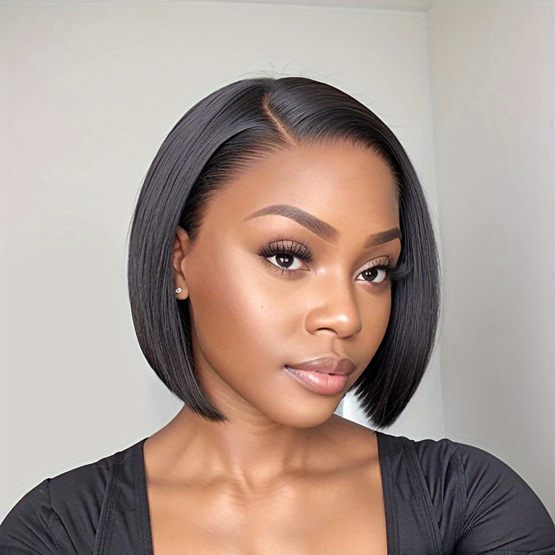 Chic Short Straight Bob Wig with HD Transparent Lace Front, 13x4 Human Hair, Side Parted, 150% Density. Natural color, breathable, comfortable. Embrace ftf fashion and mode ftf.