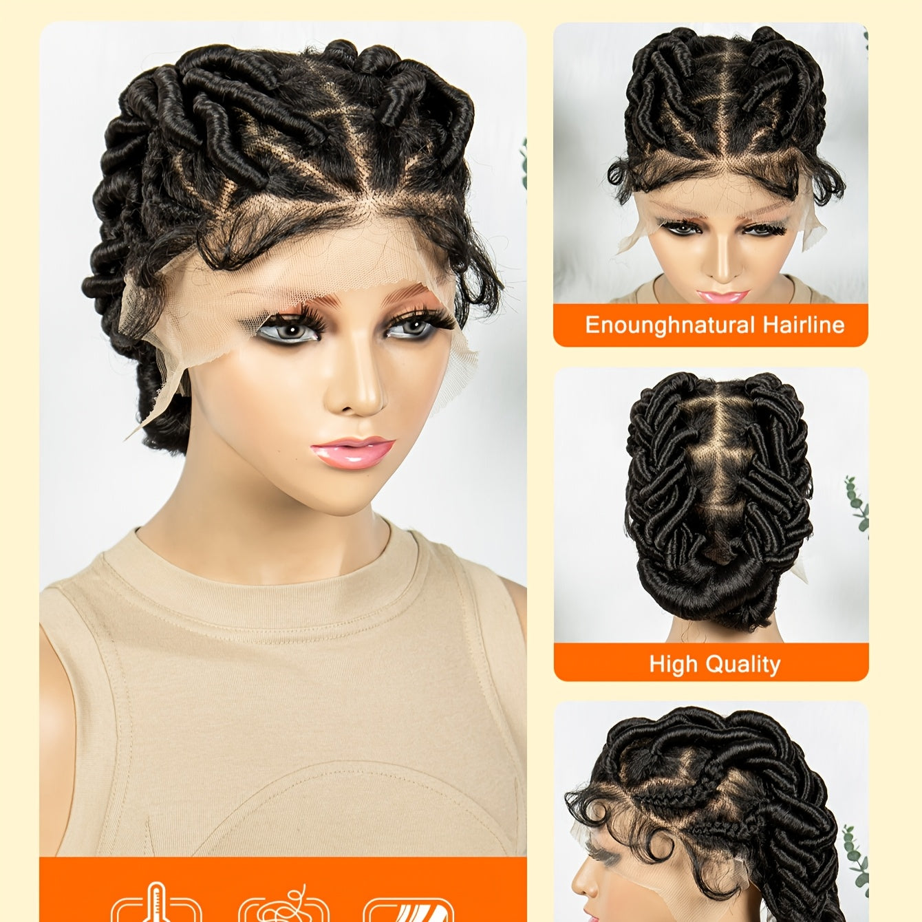 Full Lace Braided Wig, synthetic high-temperature fiber, versatile for all ethnicities, ftf fashion