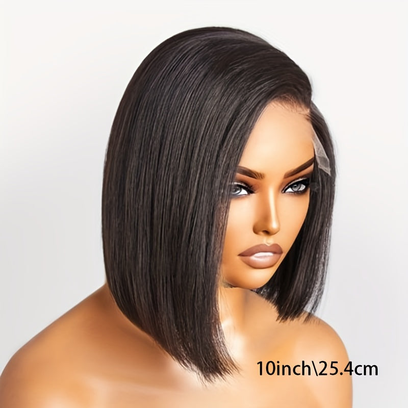 Straight Bob Wig Human Hair Lace Front Wig, 13x4 HD Transparent Lace Closure, Brazilian Virgin Human Hair, pre-plucked short bob style, natural color, breathable, comfortable. Embrace ftf fashion and mode ftf.