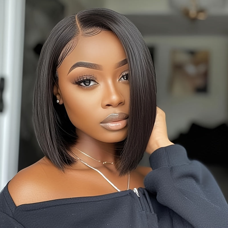 Straight Bob Wig Human Hair Lace Front Wig, 13x4 HD Transparent Lace Closure, Brazilian Virgin Human Hair, pre-plucked short bob style, natural color, breathable, comfortable. Embrace ftf fashion and mode ftf.