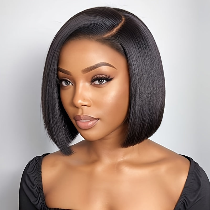 Straight Bob Wig Human Hair Lace Front Wig, 13x4 HD Transparent Lace Closure, Brazilian Virgin Human Hair, pre-plucked short bob style, natural color, breathable, comfortable. Embrace ftf fashion and mode ftf.