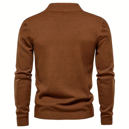 Men's High-Neck Knit Sweater - Autumn/Winter 2023 Collection, Soft Brown Cable Knit Pullover with Ribbed Cuffs, Non-Transparent, Stretch Fabric, Machine Washable. Men's High-Neck Knit Sweater, Autumn/Winter Collection, Soft Brown Cable Knit, Ribbed Cuffs, Stretch Fabric, Non-Transparent, Machine Washable, Pullover, FTF Market UK, ftf fashion