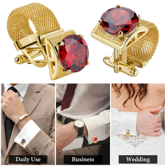 Elegant Crystal Cufflinks for Men with Chain - Luxury Accessory