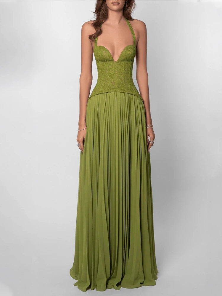 Green evening gown on a white background