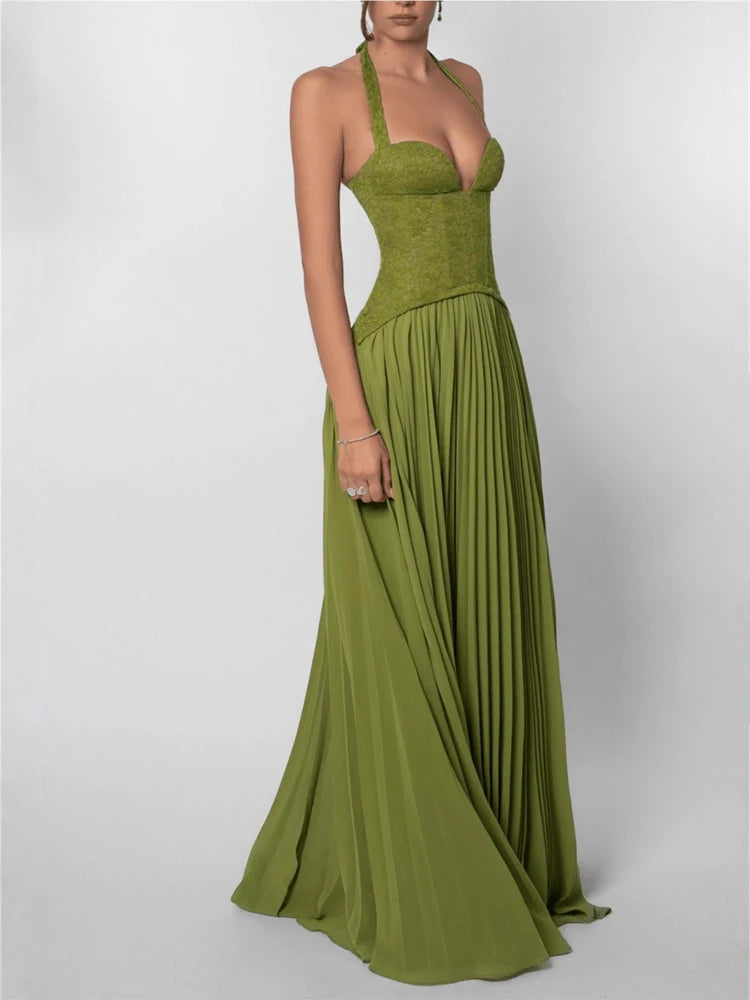 Green evening gown on a white background