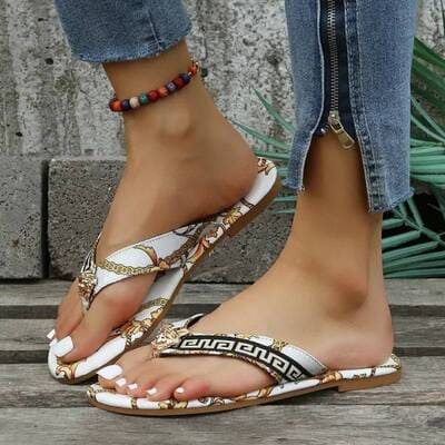 White women's printed flip flops UK: floral, red chain, black chain – non-slip flat summer sandals FTF Market