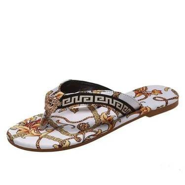 White women's printed flip flops UK: floral, red chain, black chain – non-slip flat summer sandals FTF Market
