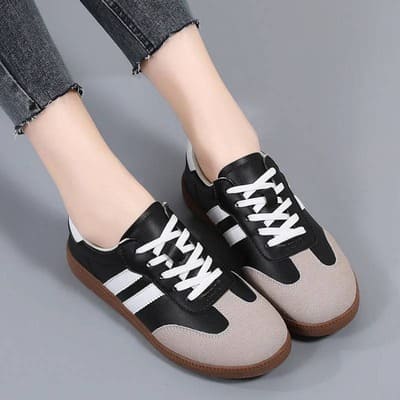 Black/white Colorblock cushioned tongue sneakers ladies FTF Market UK