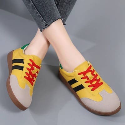  Yellow/black Colorblock cushioned tongue sneakers ladies FTF Market UK