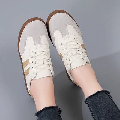 White/beige Colorblock cushioned tongue sneakers ladies FTF Market UK