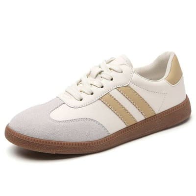  White/beige Colorblock cushioned tongue sneakers ladies FTF Market UK 