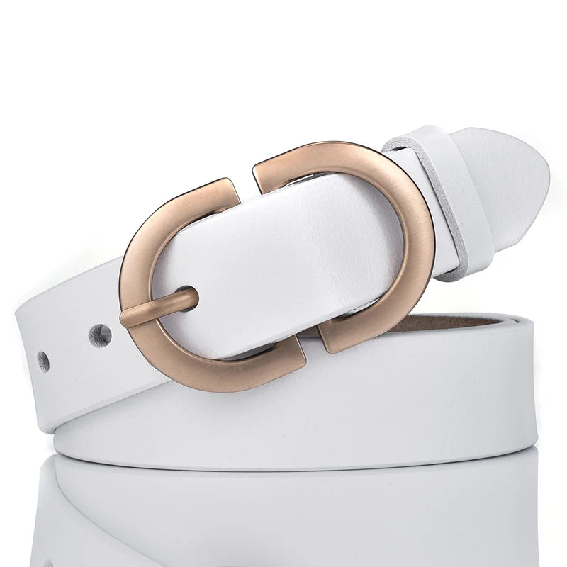 Genuine leather belt women white golden buckle UK — FTF Market