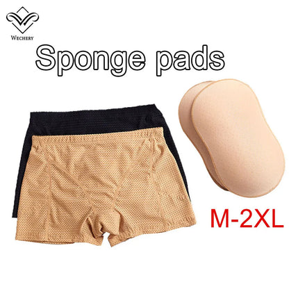 Beige boxer briefs with a beige sponge pad and 'Wcheery' branding on a white background.
