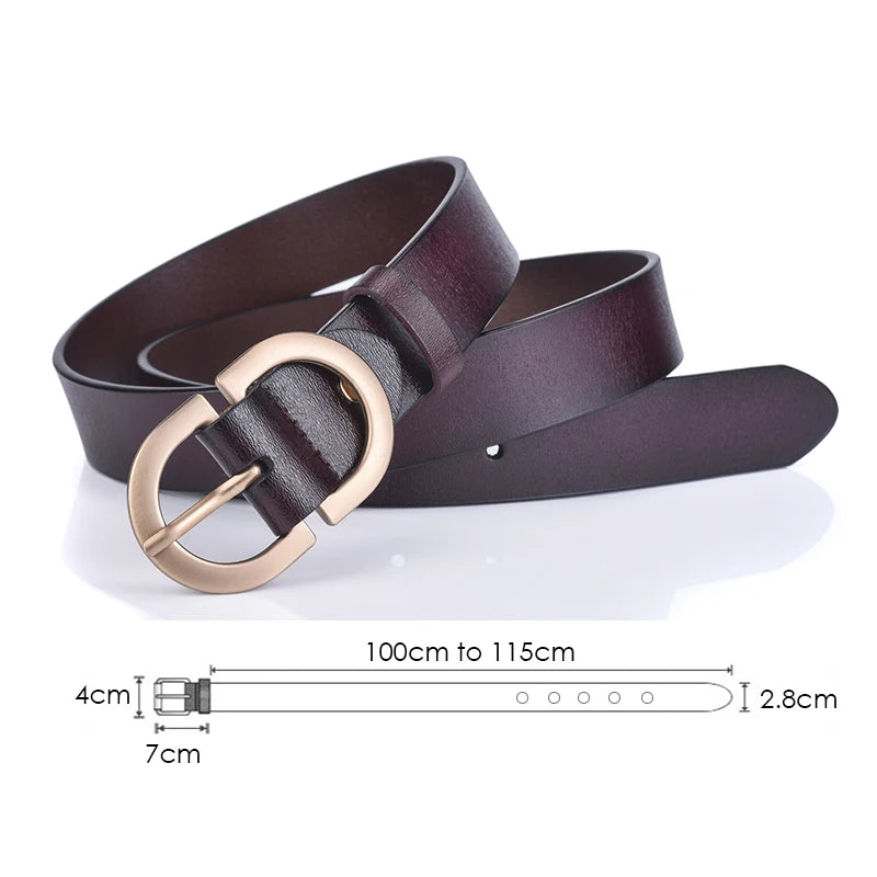 Genuine leather belt women brown golden buckle UK — FTF Market