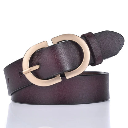 Genuine leather belt women brown golden buckle UK — FTF Market