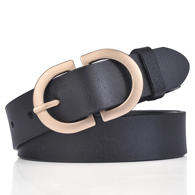 Genuine leather belt women black golden buckle UK — FTF Market