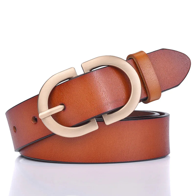 Genuine leather belt women brown golden buckle UK — FTF Market