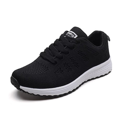 Black running shoe with white sole on a white background