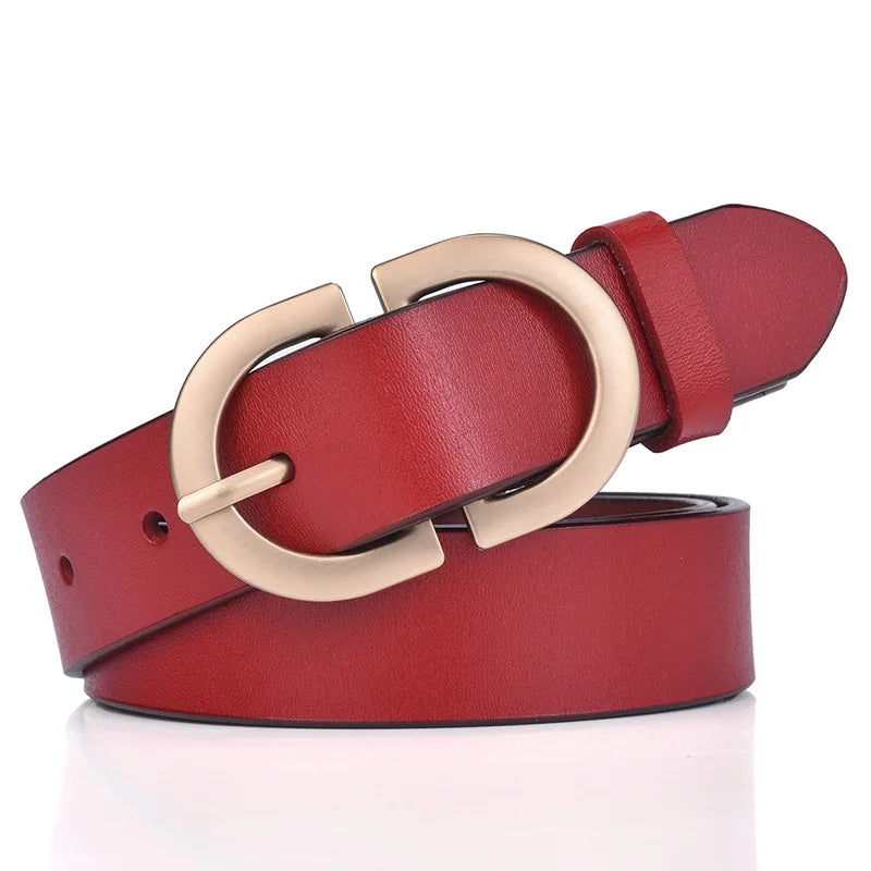 Genuine leather belt women red golden buckle UK — FTF Market