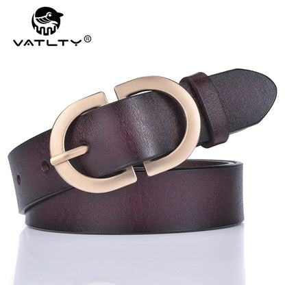 Genuine leather belt women brown golden buckle UK — FTF Market