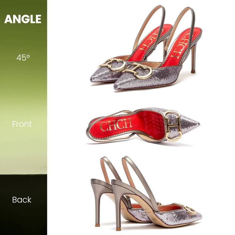 Silver stiletto heels pointed toe glittery pumps FTF Market UK